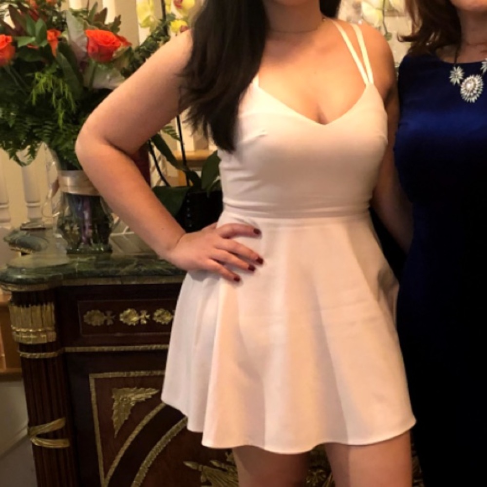PINK flare dress fitting on top , strappy detail